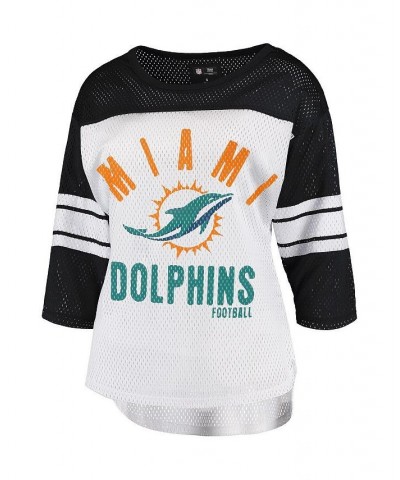 Women's White Black Miami Dolphins First Team Three-Quarter Sleeve Mesh T-shirt White, Black $26.87 Tops