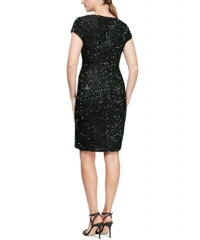 Cap Sleeve Sequin Sheath Dress Black $33.91 Dresses