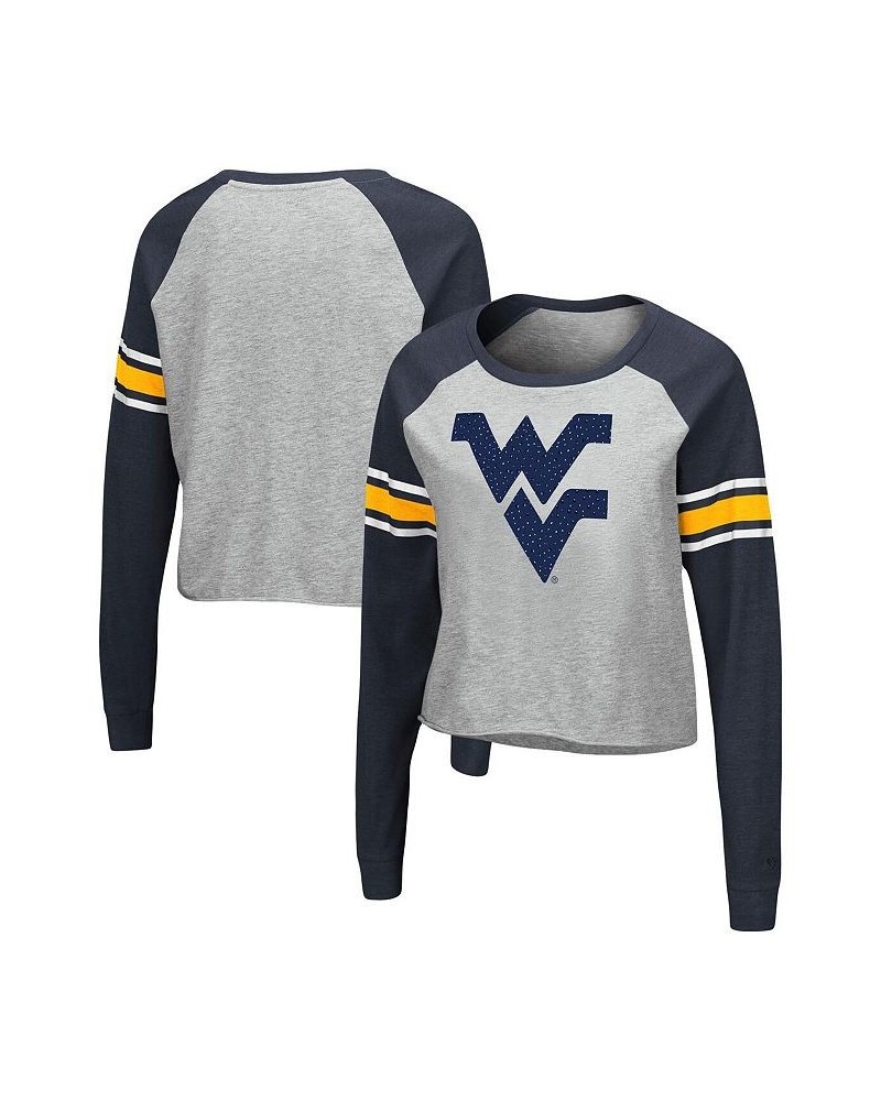 Women's Heathered Gray Navy West Virginia Mountaineers Decoder Pin Raglan Long Sleeve T-shirt Heathered Gray, Navy $21.50 Tops