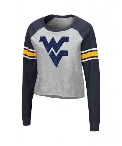 Women's Heathered Gray Navy West Virginia Mountaineers Decoder Pin Raglan Long Sleeve T-shirt Heathered Gray, Navy $21.50 Tops