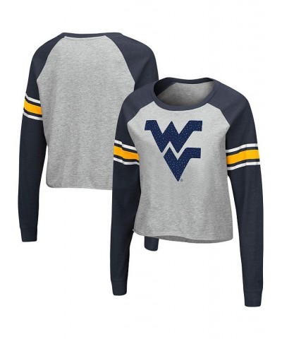 Women's Heathered Gray Navy West Virginia Mountaineers Decoder Pin Raglan Long Sleeve T-shirt Heathered Gray, Navy $21.50 Tops