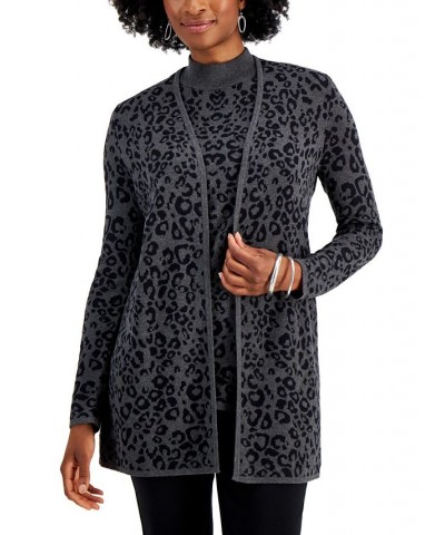 Printed Open-Front Cardigan Charcoal Heather Combo $12.37 Sweaters