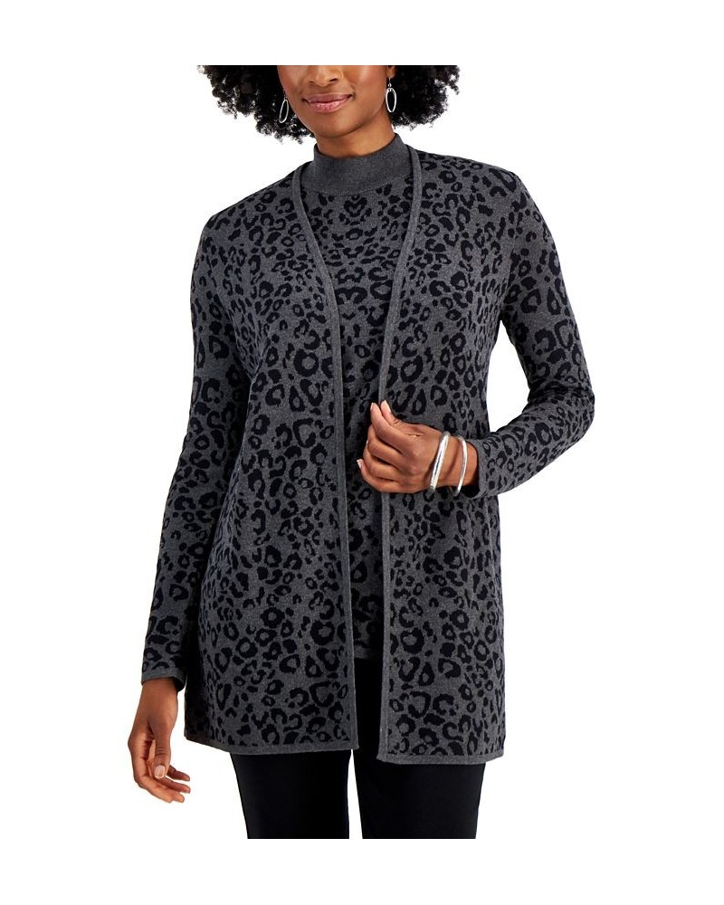 Printed Open-Front Cardigan Charcoal Heather Combo $12.37 Sweaters