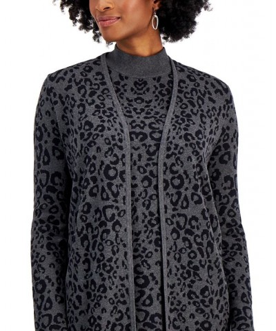 Printed Open-Front Cardigan Charcoal Heather Combo $12.37 Sweaters