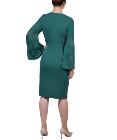 Petite Sheer-Sleeve Wrap Dress Green $21.06 Dresses