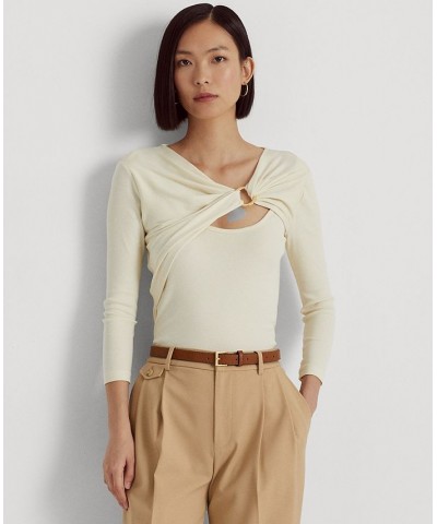 Women's Ring-Front Rib-Knit Top White $38.33 Tops