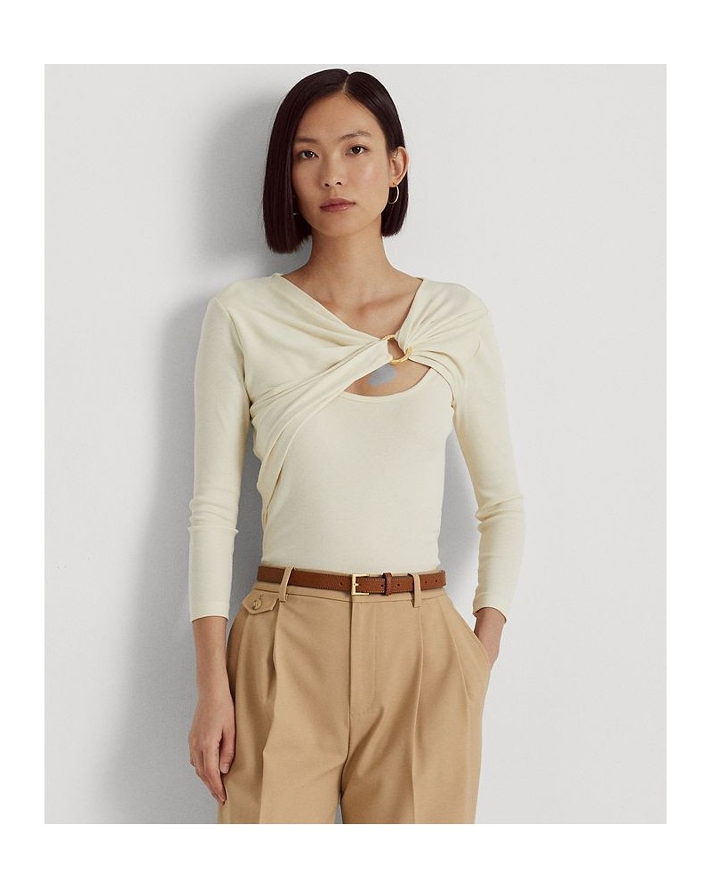 Women's Ring-Front Rib-Knit Top White $38.33 Tops