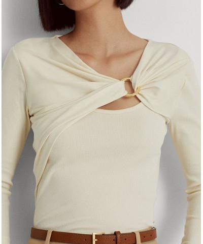 Women's Ring-Front Rib-Knit Top White $38.33 Tops