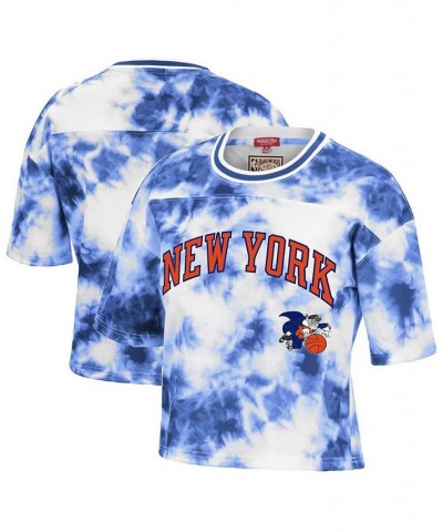 Women's Blue White New York Knicks Hardwood Classics Tie-Dye Cropped T-shirt Blue, White $40.79 Tops
