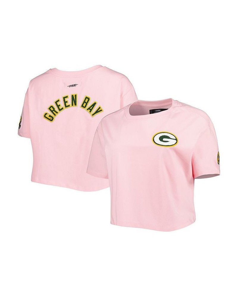 Women's Pink Green Bay Packers Cropped Boxy T-shirt Pink $21.00 Tops