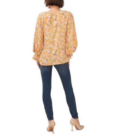 Women's V-neck Blouson Sleeve Blouse Tangerine $29.27 Tops