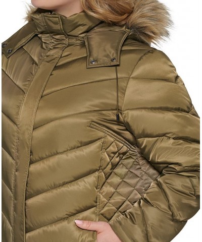 Women's Plus Size Faux-Fur-Trim Hooded Puffer Coat Green $66.30 Coats