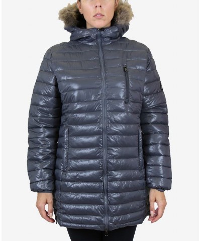 Women's Quilted Long Puffer Coat Gray $34.56 Coats