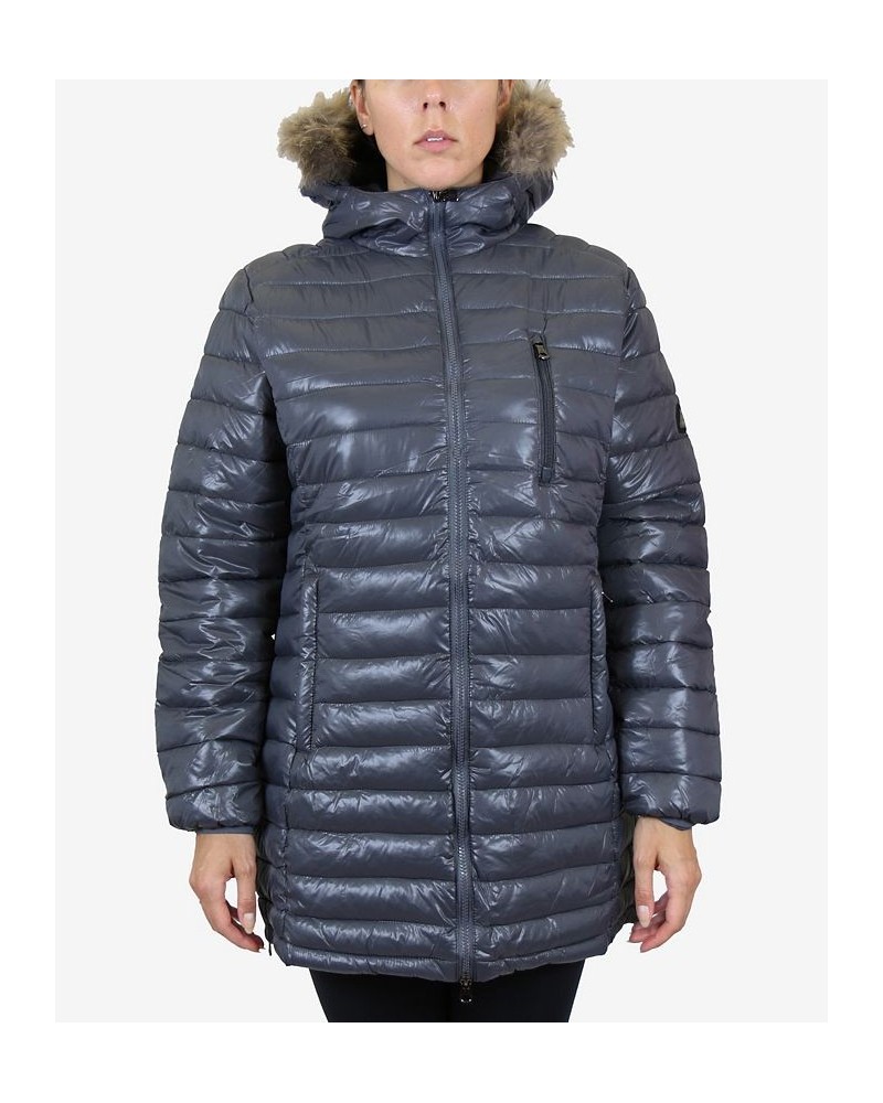 Women's Quilted Long Puffer Coat Gray $34.56 Coats