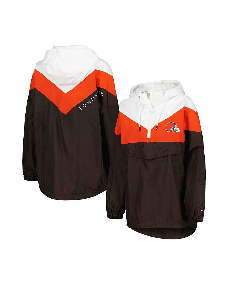 Women's White Orange Cleveland Browns Staci Half-Zip Hoodie Windbreaker Jacket White, Orange $53.20 Jackets