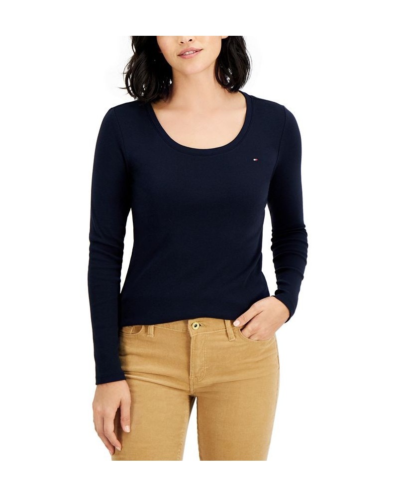 Women's Solid Scoop-Neck Long-Sleeve Top Sky Captain $18.83 Tops