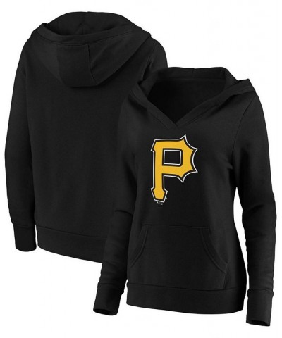 Plus Size Black Pittsburgh Pirates Official Logo Crossover V-Neck Pullover Hoodie Black $34.40 Sweatshirts