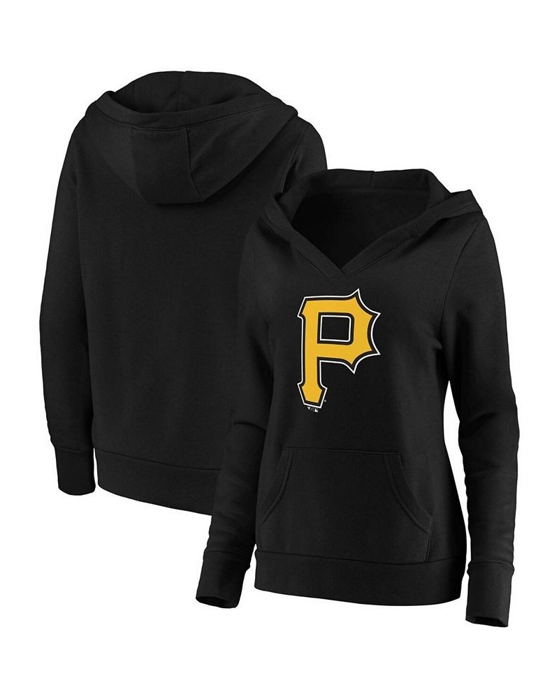 Plus Size Black Pittsburgh Pirates Official Logo Crossover V-Neck Pullover Hoodie Black $34.40 Sweatshirts