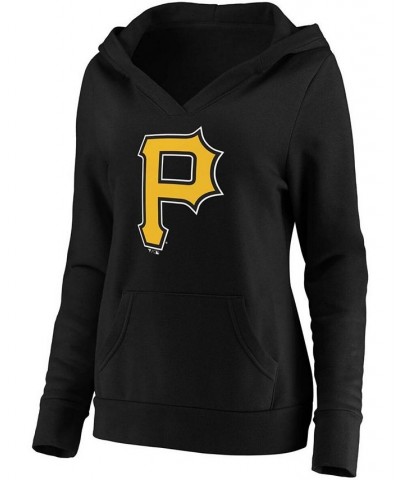 Plus Size Black Pittsburgh Pirates Official Logo Crossover V-Neck Pullover Hoodie Black $34.40 Sweatshirts