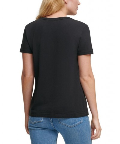 Short Sleeve Sequin Pocket T-Shirt Black $35.40 Tops