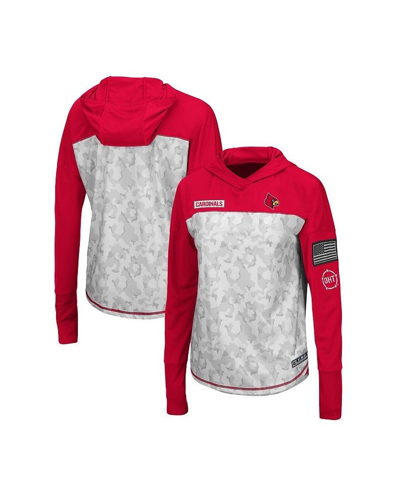 Womens Louisville Cardinals OHT Military-inspired Appreciation Mission Arctic Camo Hoodie Long Sleeve T-shirt Gray Red $26.40...