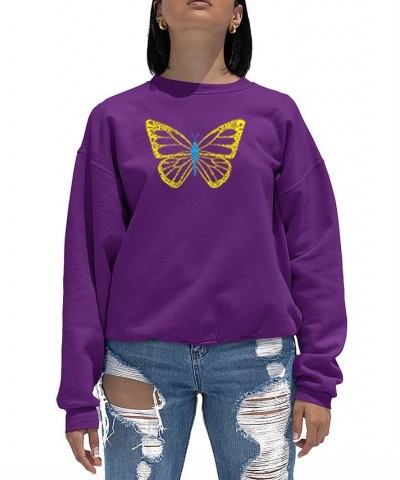 Women's Butterfly Word Art Crewneck Sweatshirt Purple $27.49 Tops