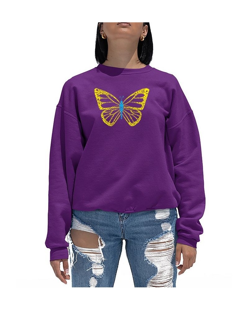 Women's Butterfly Word Art Crewneck Sweatshirt Purple $27.49 Tops