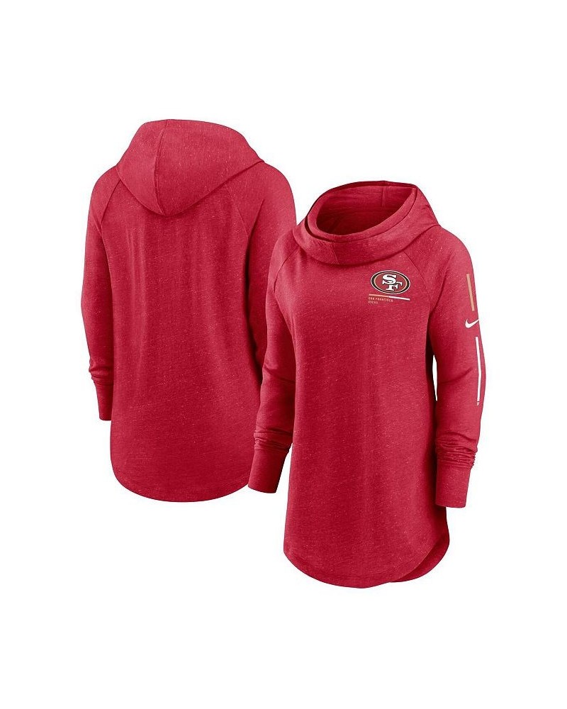 Women's Scarlet San Francisco 49ers Minimal Statement Raglan Funnel Neck Pullover Hoodie Red $36.00 Sweatshirts