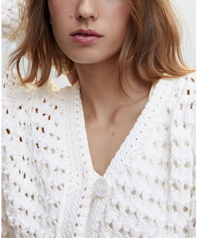 Women's Openwork Knit Cardigan Off White $44.10 Sweaters