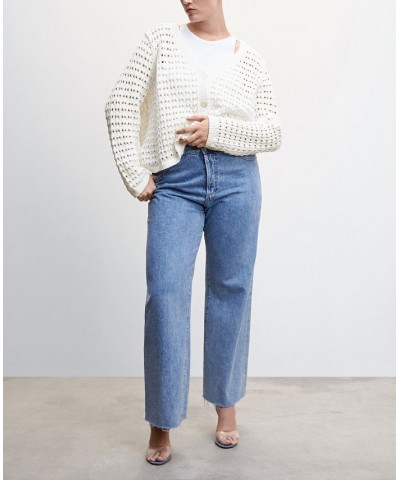 Women's Openwork Knit Cardigan Off White $44.10 Sweaters