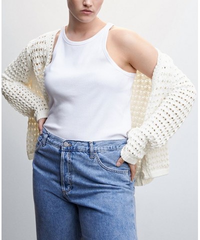 Women's Openwork Knit Cardigan Off White $44.10 Sweaters