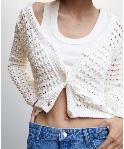 Women's Openwork Knit Cardigan Off White $44.10 Sweaters