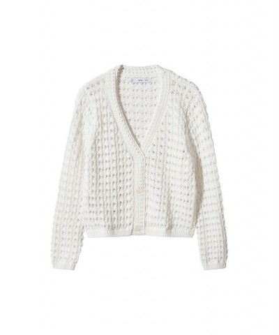 Women's Openwork Knit Cardigan Off White $44.10 Sweaters