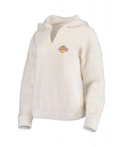 Women's Cream Los Angeles Lakers Fluffy Long Sleeve Hoodie Top and Shorts Sleep Set Cream $37.50 Pajama