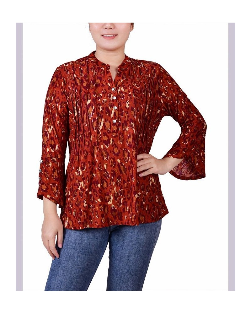 Petite 3/4 Sleeve Overlapped Bell Sleeve Y-neck Top Rust Gold-Tone Purple $15.36 Tops