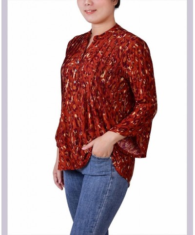 Petite 3/4 Sleeve Overlapped Bell Sleeve Y-neck Top Rust Gold-Tone Purple $15.36 Tops