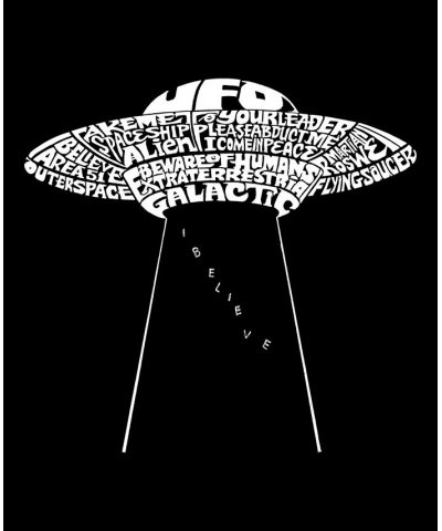 Women's Word Art Flying Saucer UFO V-Neck T-Shirt Black $19.24 Tops