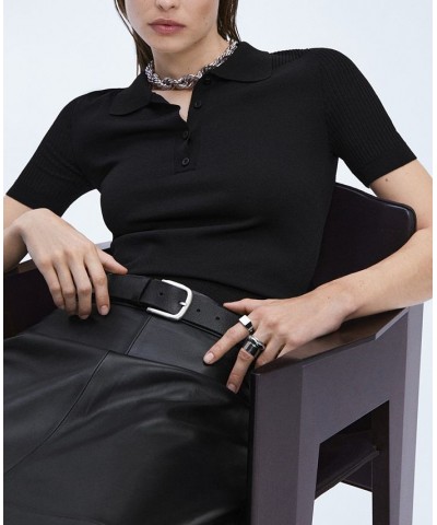 Women's Polo Style Sweater Black $43.19 Sweaters