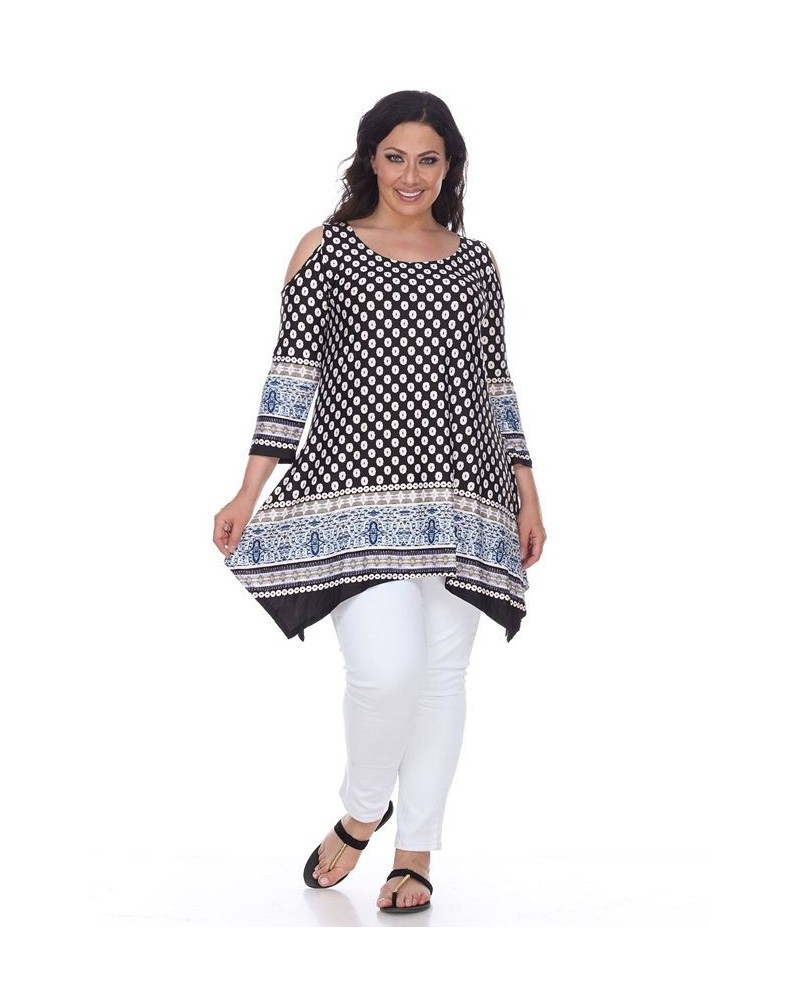 Plus Size Antonia Cut-Out Shoulder Tunic Black Whit $27.28 Tops