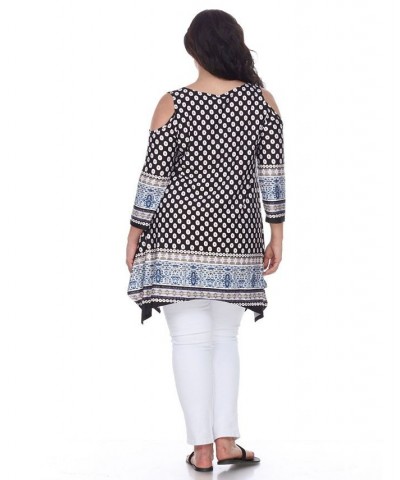 Plus Size Antonia Cut-Out Shoulder Tunic Black Whit $27.28 Tops