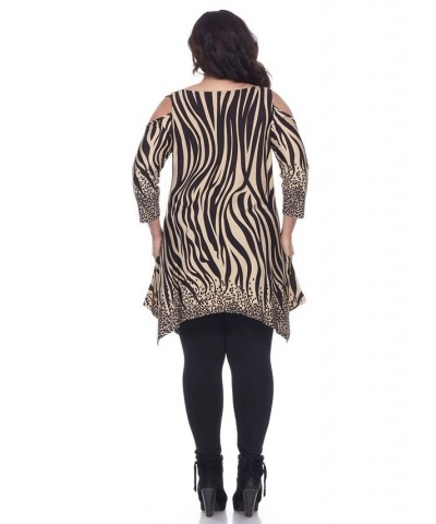 Plus Size Antonia Cut-Out Shoulder Tunic Black Whit $27.28 Tops