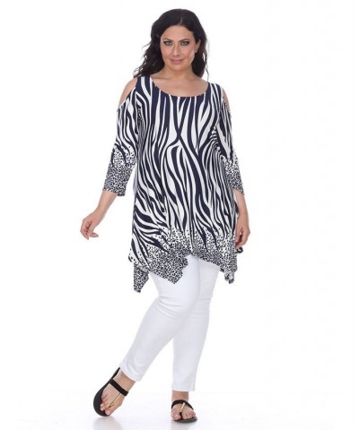 Plus Size Antonia Cut-Out Shoulder Tunic Black Whit $27.28 Tops