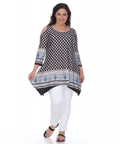 Plus Size Antonia Cut-Out Shoulder Tunic Black Whit $27.28 Tops