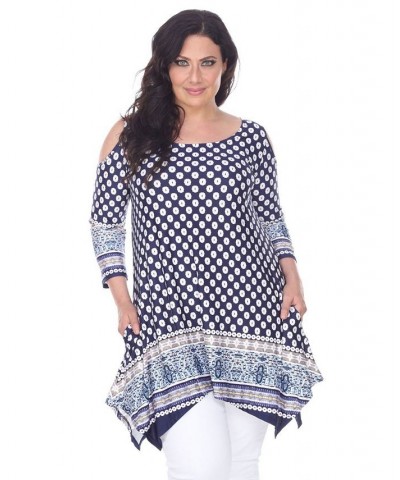 Plus Size Antonia Cut-Out Shoulder Tunic Black Whit $27.28 Tops