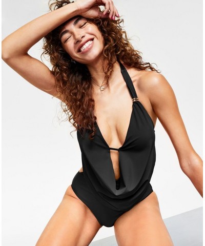 Solid Cowlneck One-Piece Swimsuit Black $43.12 Swimsuits