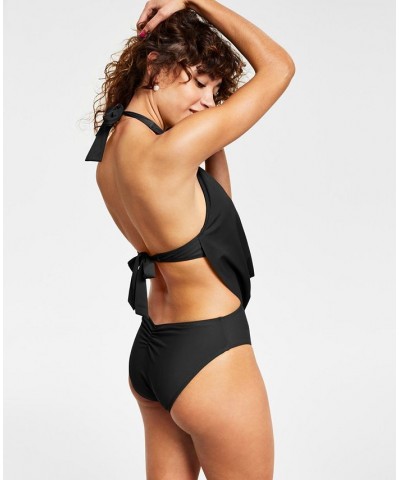 Solid Cowlneck One-Piece Swimsuit Black $43.12 Swimsuits