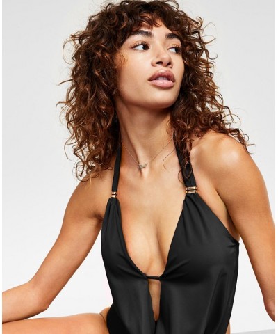 Solid Cowlneck One-Piece Swimsuit Black $43.12 Swimsuits