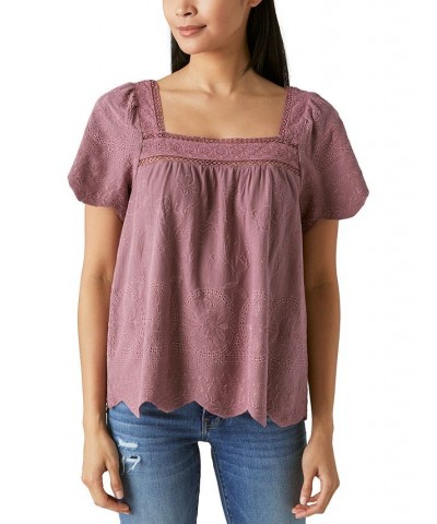 Women's Embroidered Scalloped-Edge Top Pink $53.73 Tops