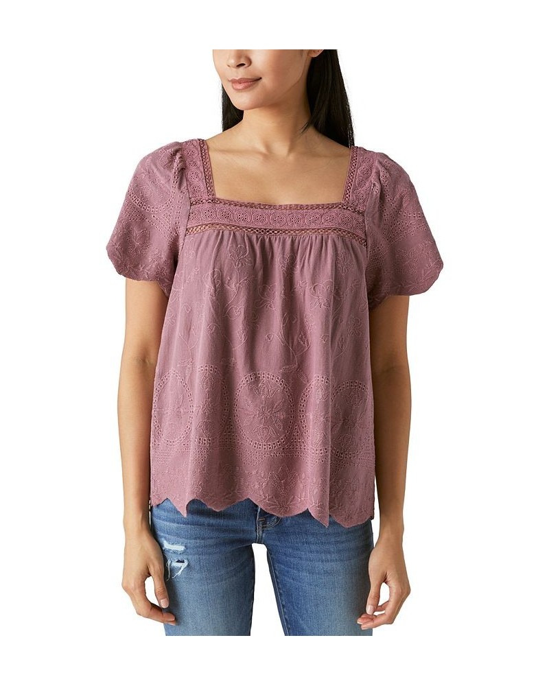 Women's Embroidered Scalloped-Edge Top Pink $53.73 Tops