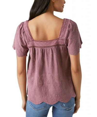 Women's Embroidered Scalloped-Edge Top Pink $53.73 Tops